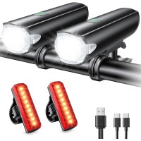 SUYIWEE 2026 New 1200LM Wide Angle Bike Lights for Night Riding, 3+5 Modes & IP65 Waterproof Bicycle Lights   Front and Rear, Long-Lasting USB Rechargeable for Men Women Kids Bike Accessories, 2 Set